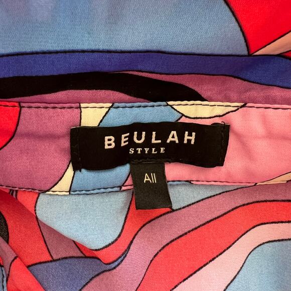 BEULAH STYLE Midi Dress One Size Collared Button Up Ruffle Colorful Abstract - Picture 6 of 8